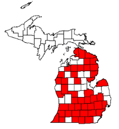 Map showing distribution of eastern massasauga